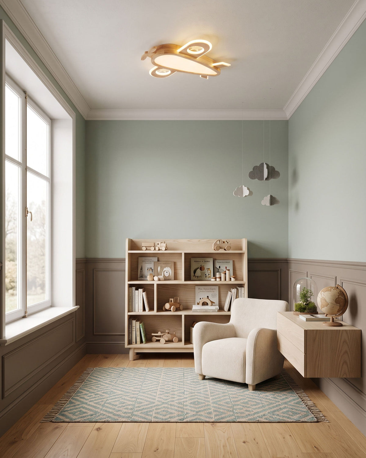 Wood Airplane Ceiling Lamp
