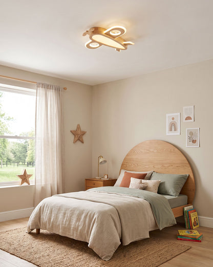 Wood Airplane Ceiling Lamp