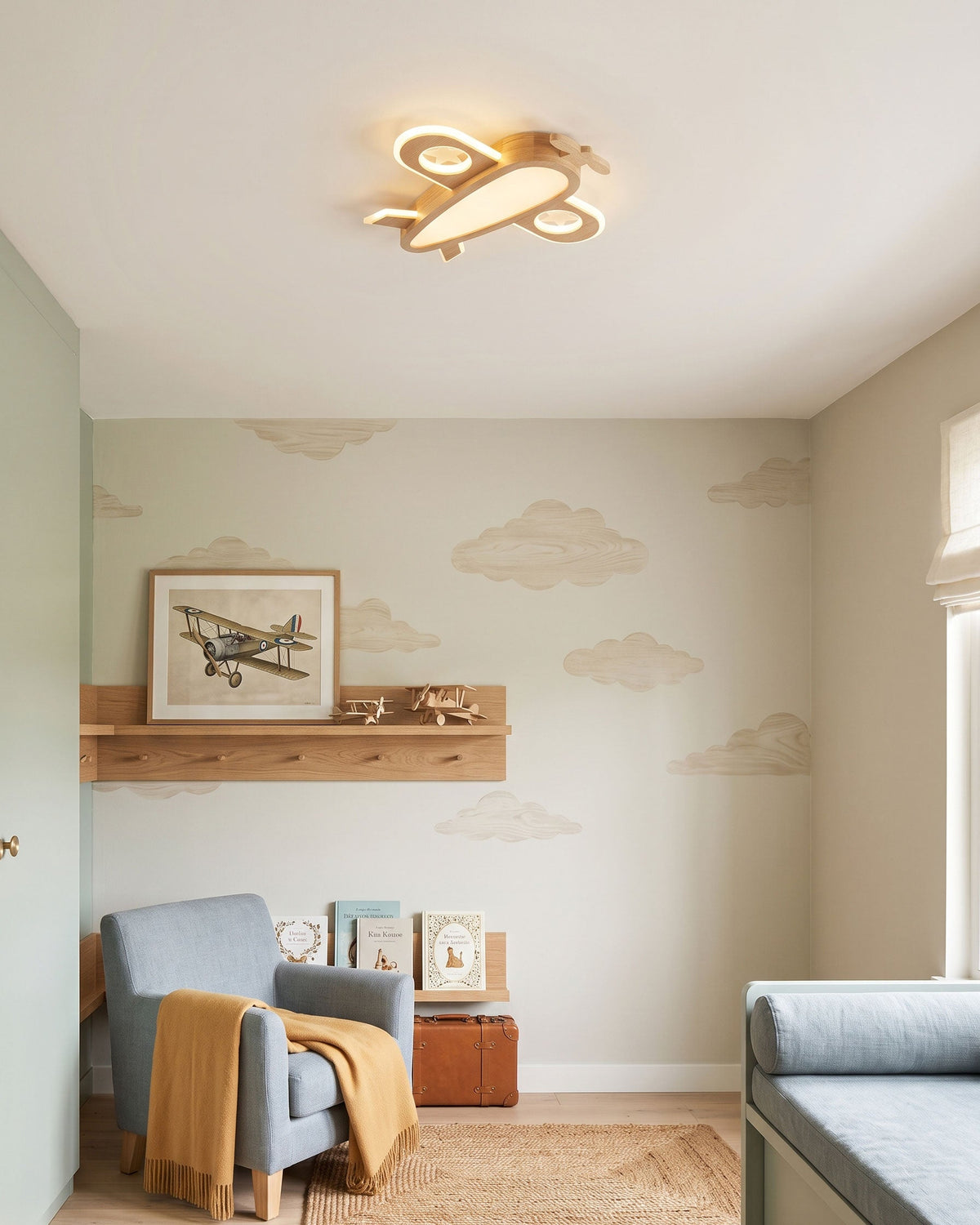 Wood Airplane Ceiling Lamp