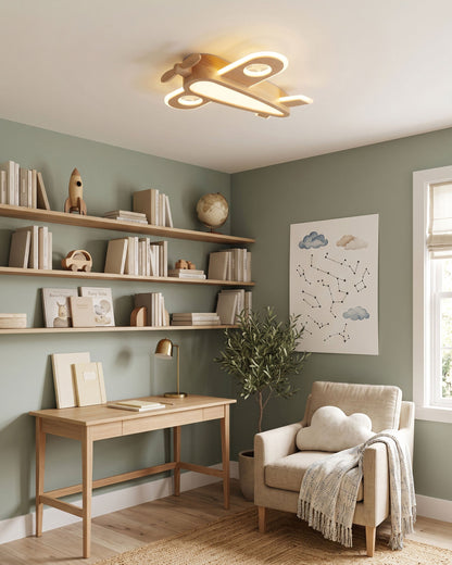 Wood Airplane Ceiling Lamp